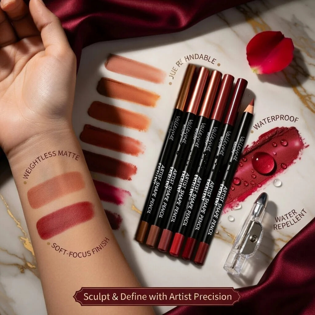 7-Pc Matte Lip Liner Set with Sharpener | Long-Lasting Lip Liner Set QXL