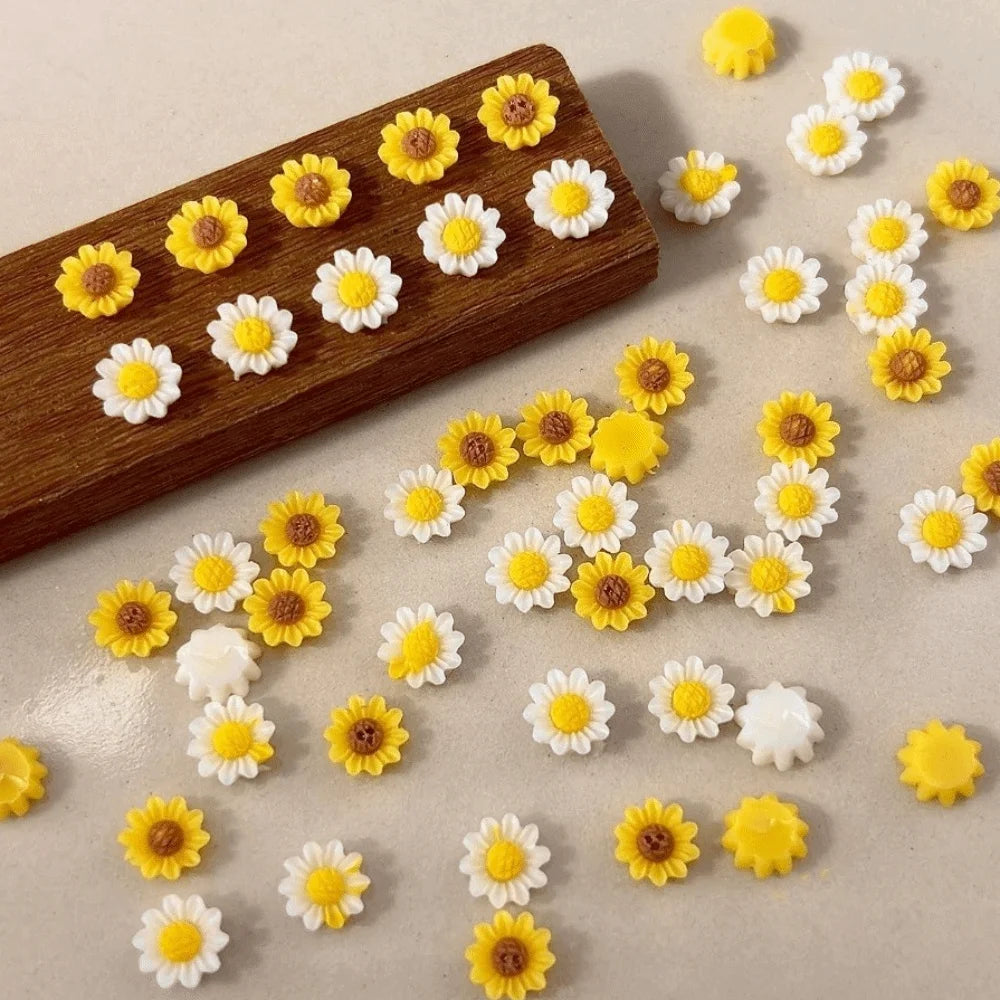 100-Pack 3D Sunflower Daisy Nail Rhinestones 6×6mm DIY Decor Nail Art Rhinestones QXL