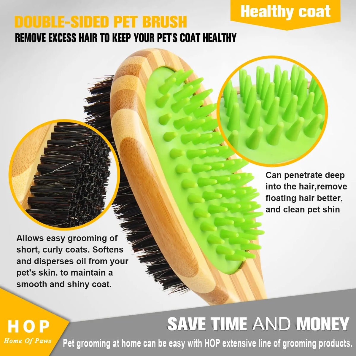 Double-Sided Pet Brush | Bamboo & Silicone Grooming Comb Pet Grooming Brush QXL