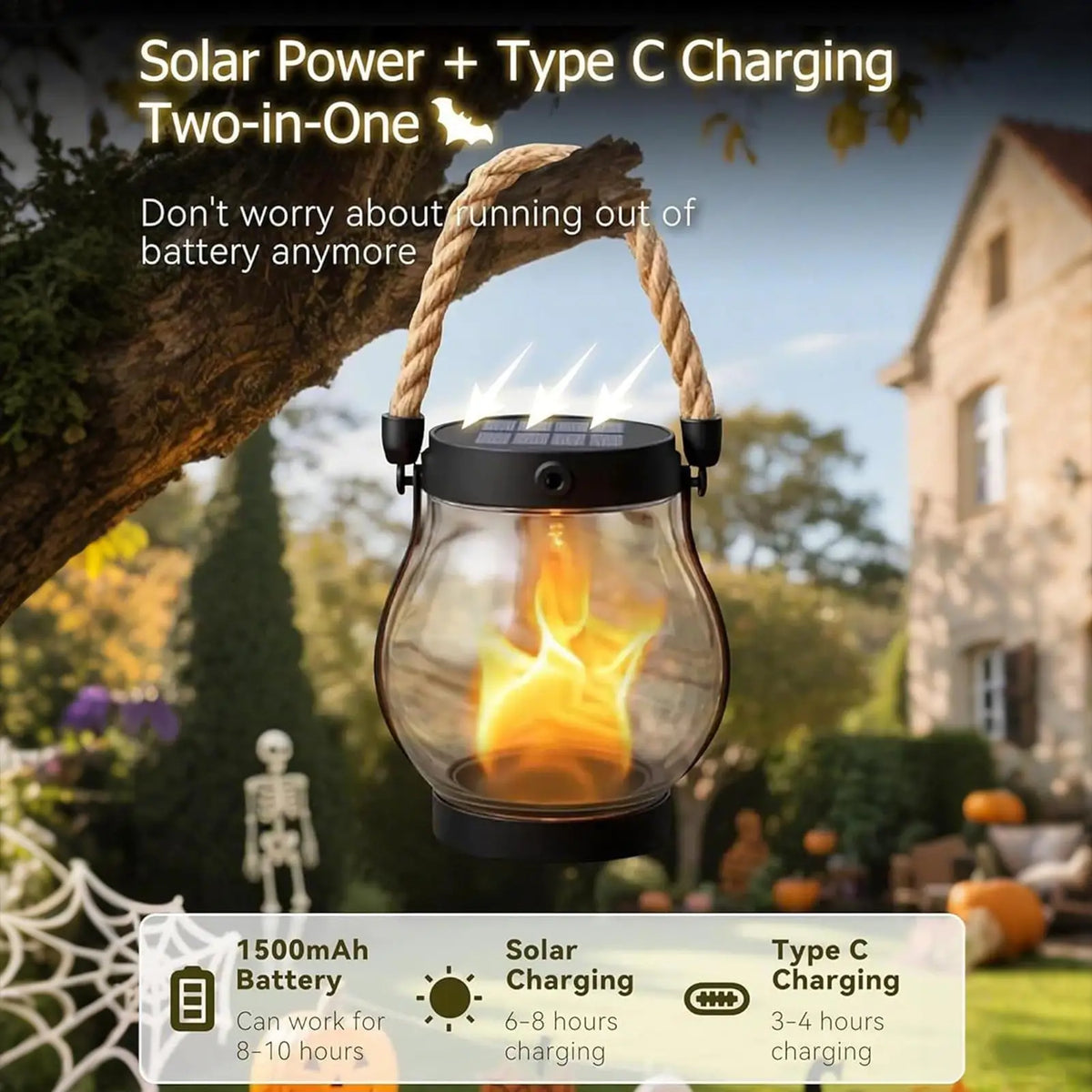 Solar Flickering Flame Lantern | Waterproof Halloween Garden Solar Garden Lantern QXL