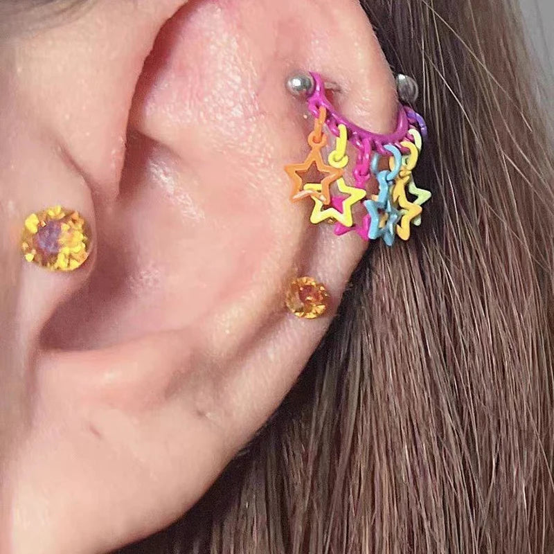 Dopamine Star Tassel Hoop Earring | Colorful Clay Jewelry Fashion Hoop Earring QXL