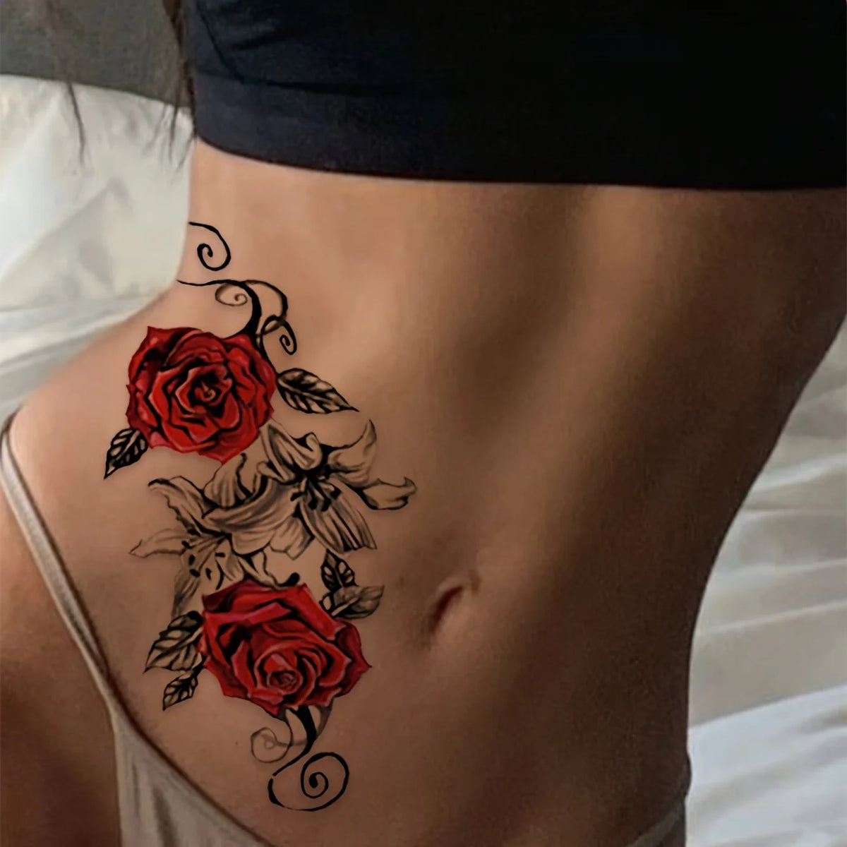Red Rose & Snake Waterproof Temporary Tattoos | Transfer Set Temporary Tattoos QXL