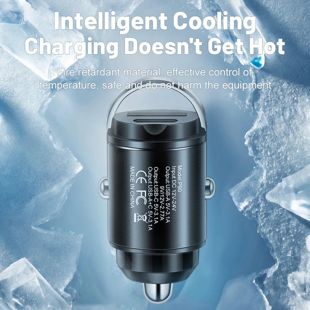 100W PD Fast Car Charger | USB-C & USB-A with Pull Ring Car Charger QXL