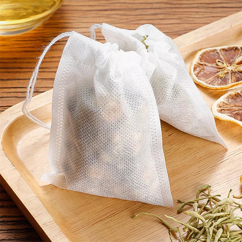 100-Pack Drawstring Disposable Tea Filter Bags | Non-Woven Tea Filter Bags QXL