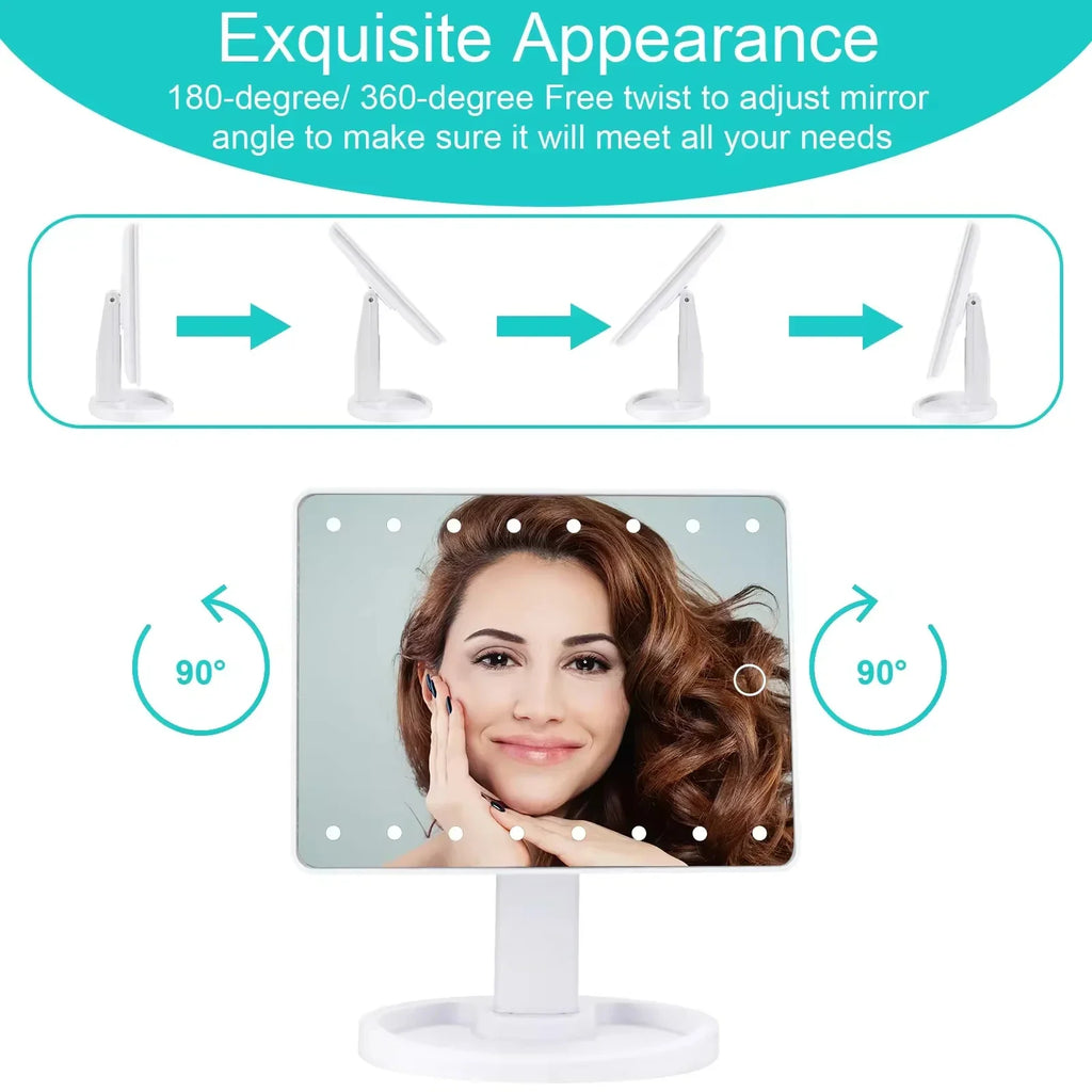 Square LED Vanity Makeup Mirror with Organizer Stand Lighted Vanity Mirror QXL