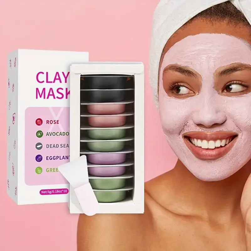 VERONNI 10-Pack Clay Face Masks | Rose, Green Tea, Eggplant Clay Face Mask QXL