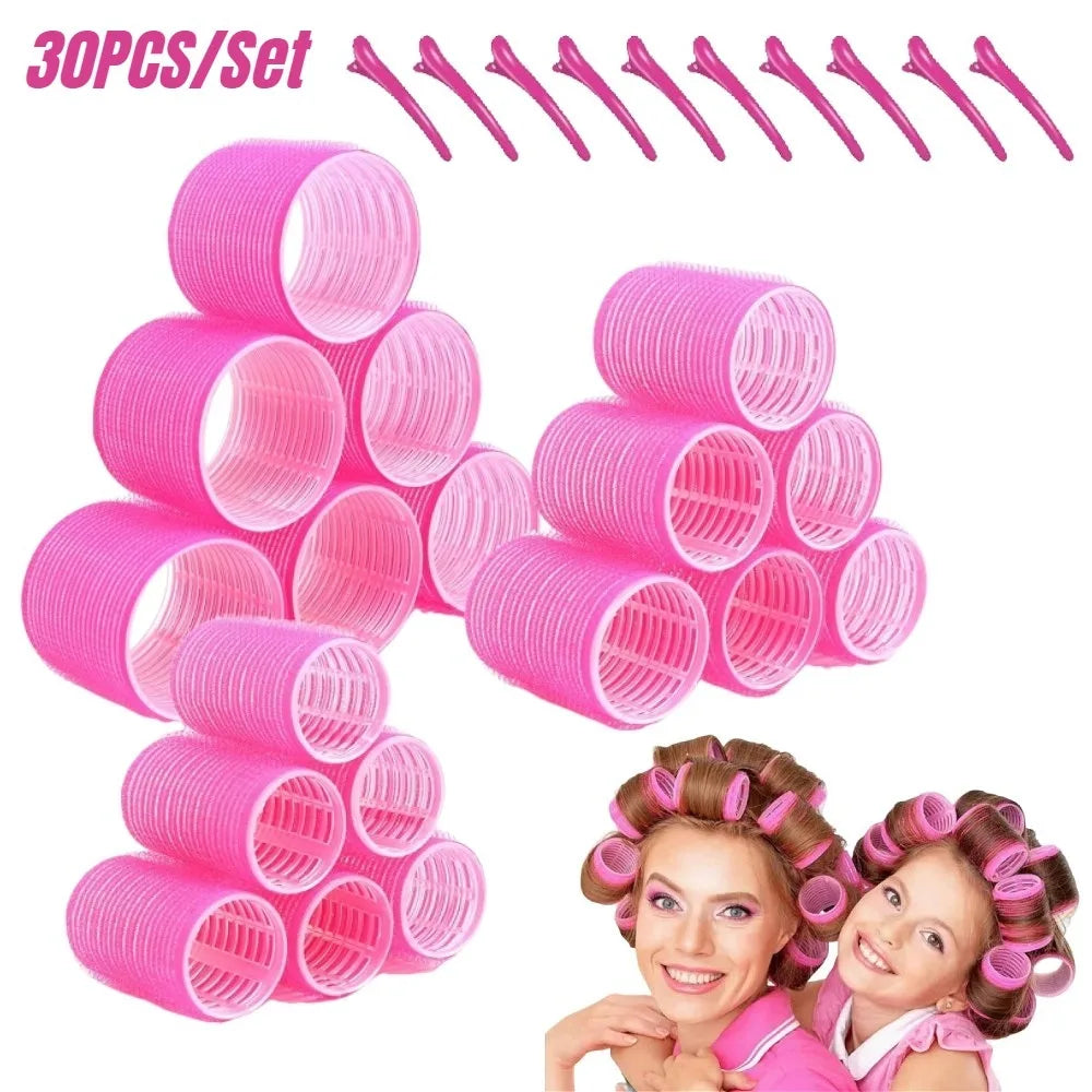 30-Piece Heatless Hair Roller Set with Clips | Self-Grip Curlers Heatless Hair Rollers QXL