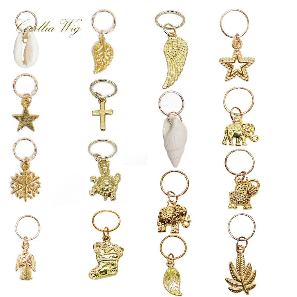 5-Pack Dreadlock Beads Hair Cuffs | Gold Leaf & Shell Rings Hair Jewelry Cuffs QXL