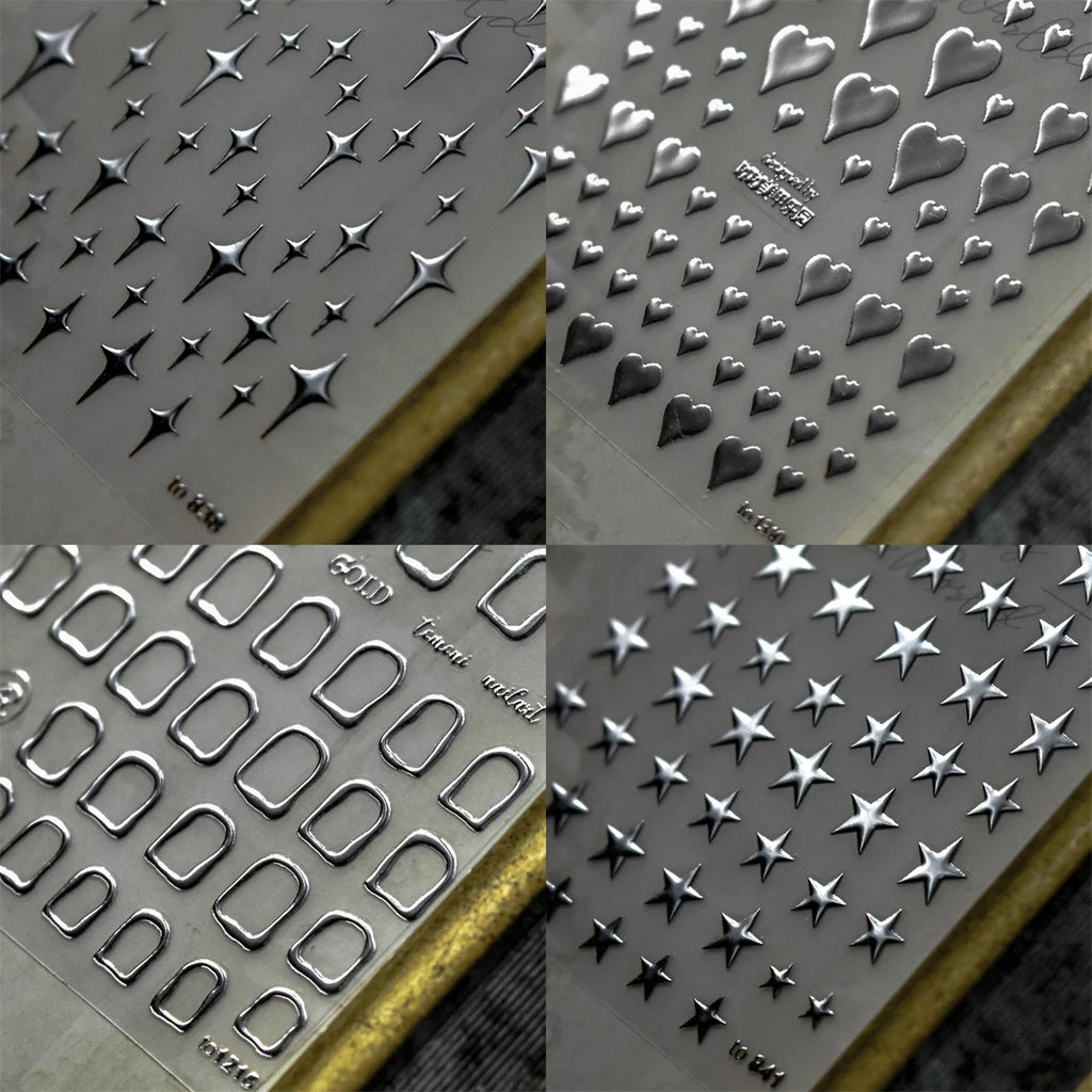 5D Japanese Silver Nail Art Stickers | Retro Heart & Star Decals Nail Art Stickers QXL