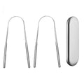 2-Pack U-Shaped Stainless Steel Tongue Scrapers | Fresh Breath Tongue Scraper Set QXL 2PCS Metal box