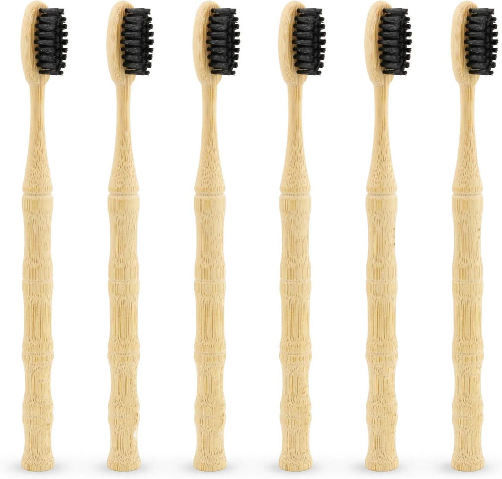 5-Pack Eco Bamboo Toothbrushes | Charcoal Bristles Adult Bamboo Toothbrush Set QXL 5pcs Black
