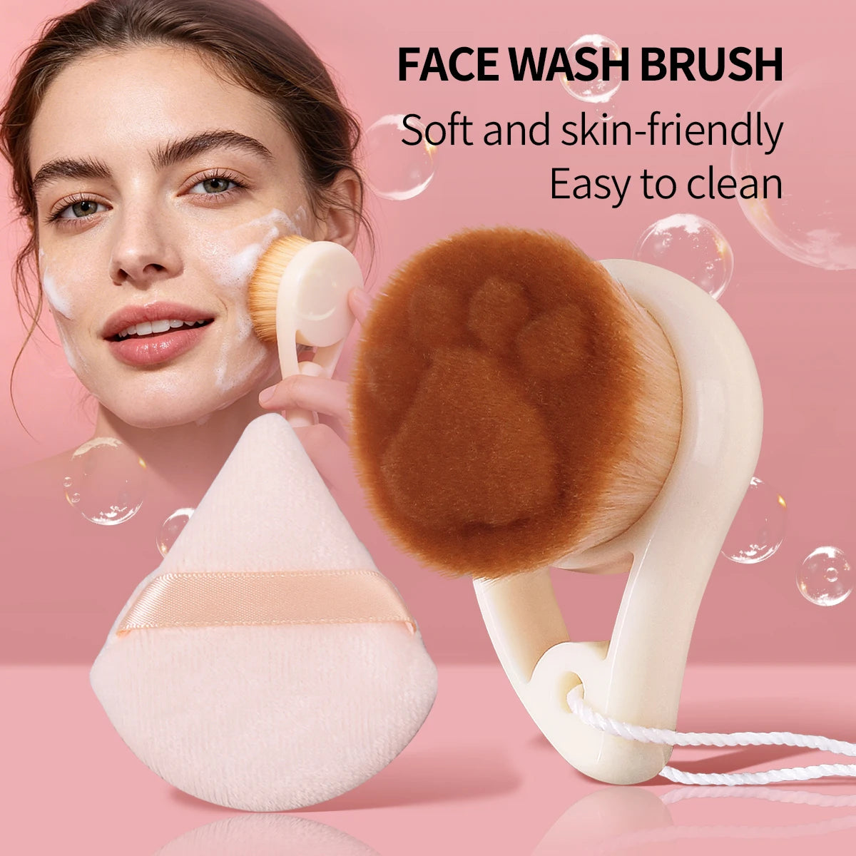 Cat Paw Facial Cleansing Brush & Powder Puff Set – Ivory Facial Cleansing Brush QXL Ivory