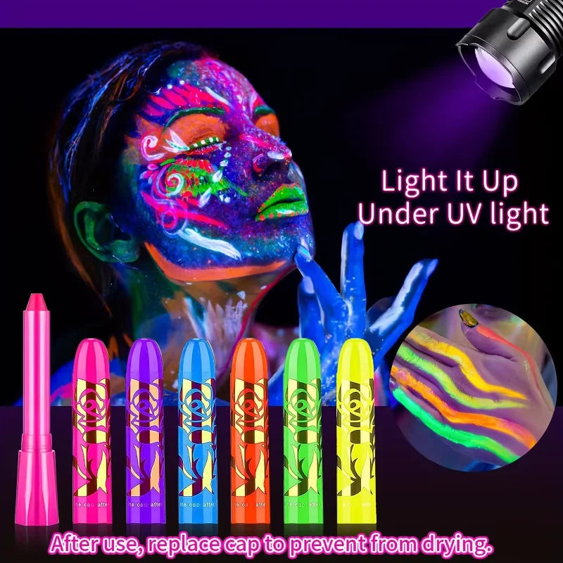 6-Pc Glow in the Dark Face Paint Crayons | UV Neon Kit UV Face Paint Kit QXL