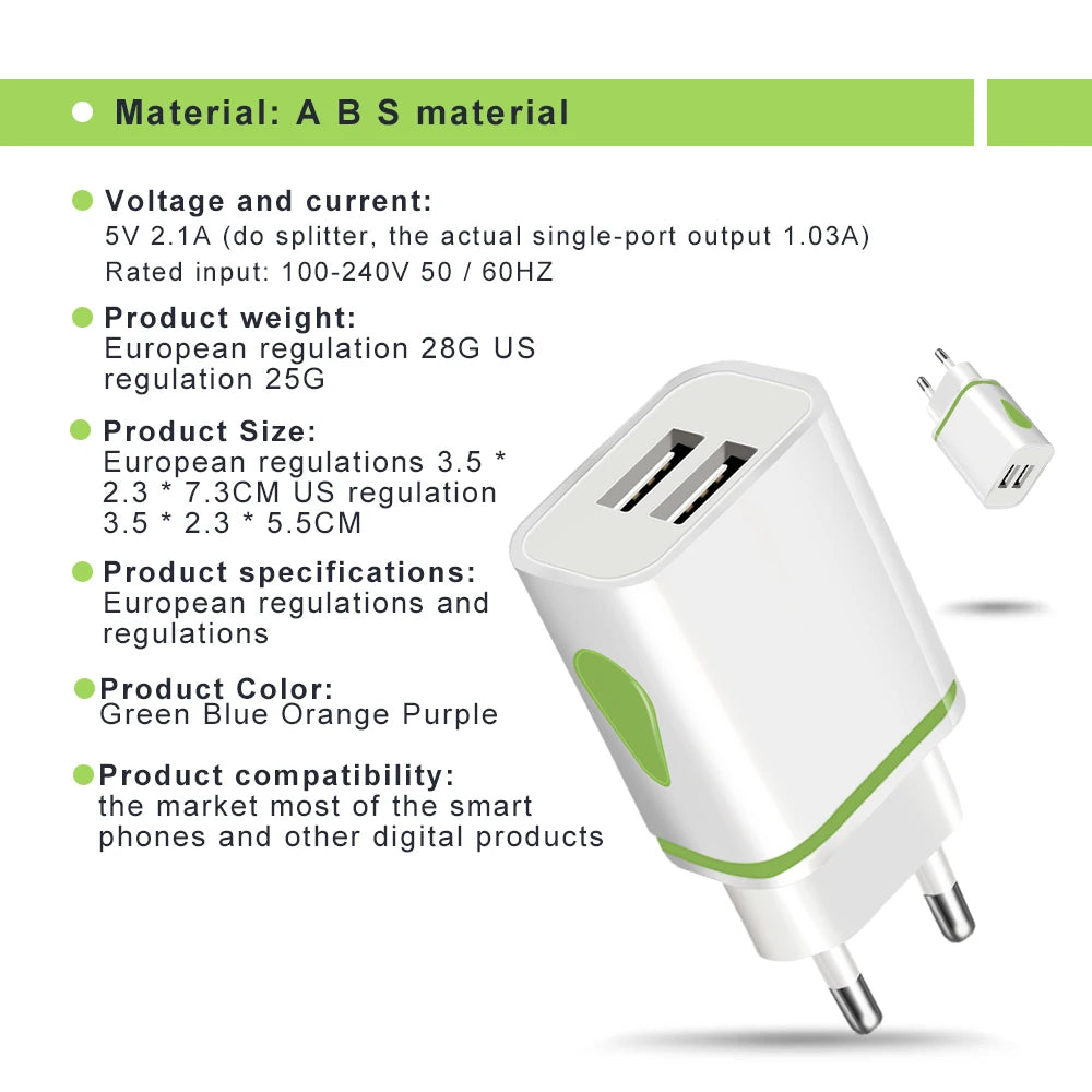 Dual Port 5V 2A USB Wall Charger – EU US AU Travel Adapter USB Travel Charger QXL