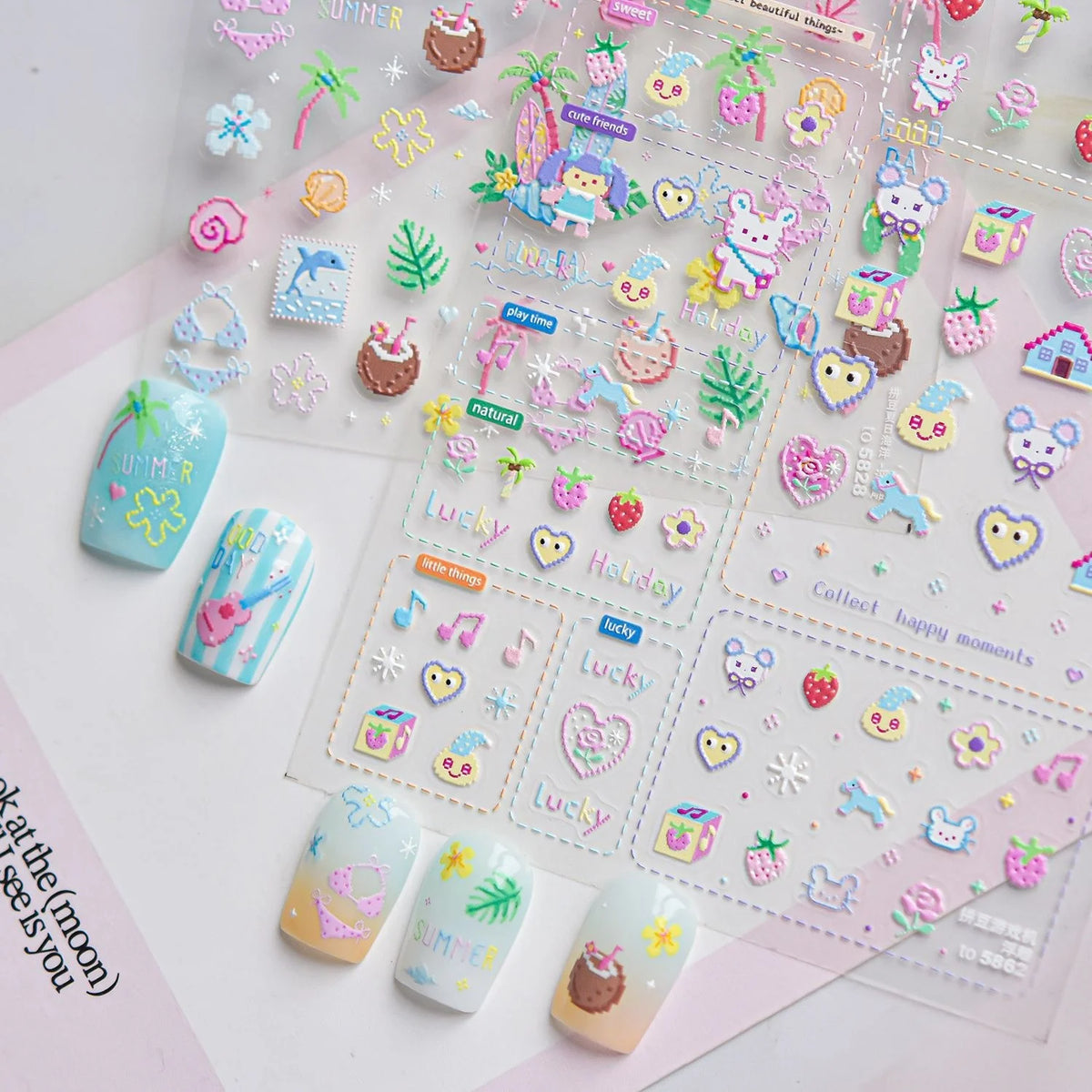 5D Cute Cartoon Nail Stickers | Self-Adhesive Nail Decals Nail Art Stickers QXL