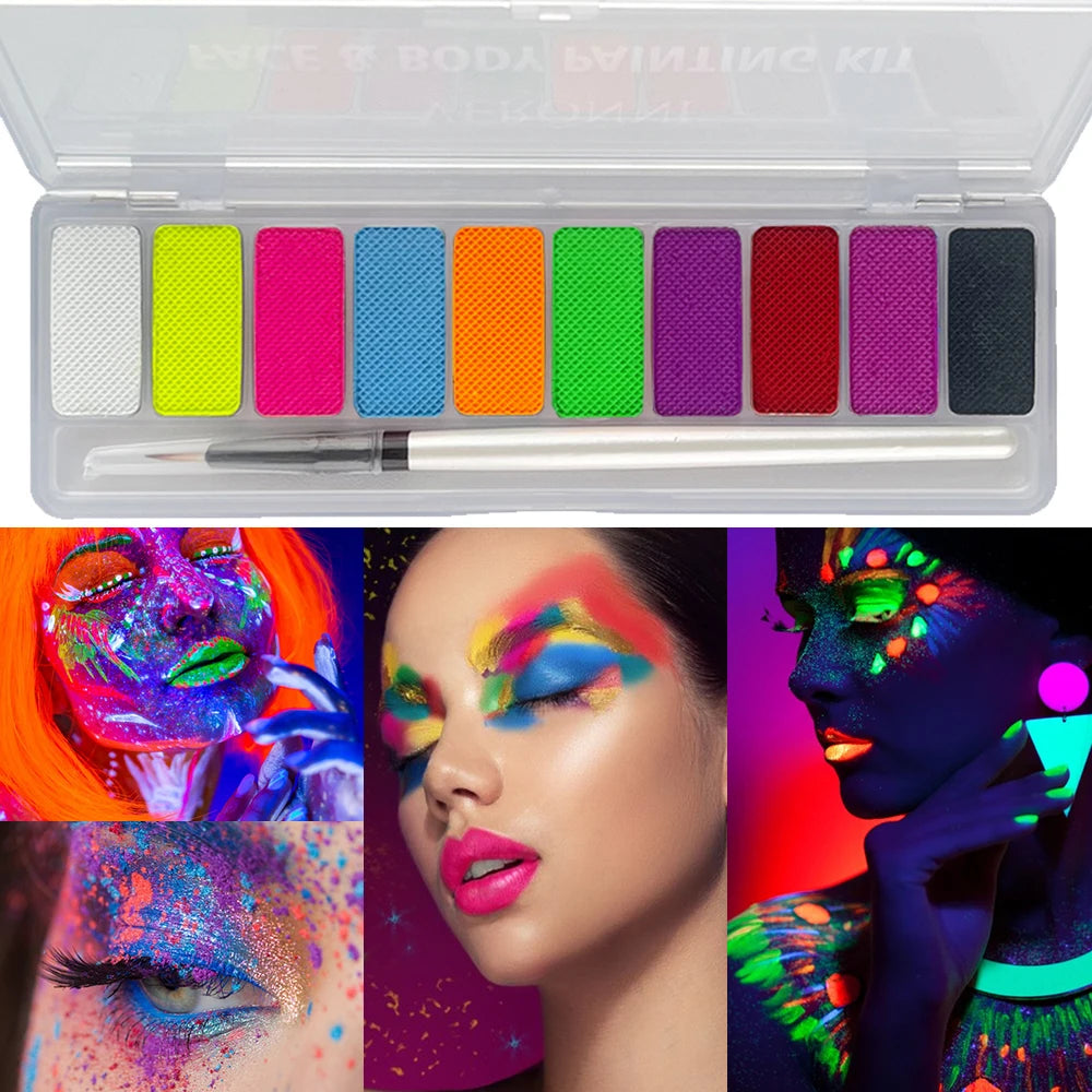 VERONNI 10-Color UV Neon Glow Face & Body Paint Palette UV Body Paint Palette QXL