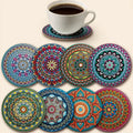 8-Piece Mandala Wooden Coasters Set | Home Bar & Decor Wooden Coaster Set QXL 8pcs