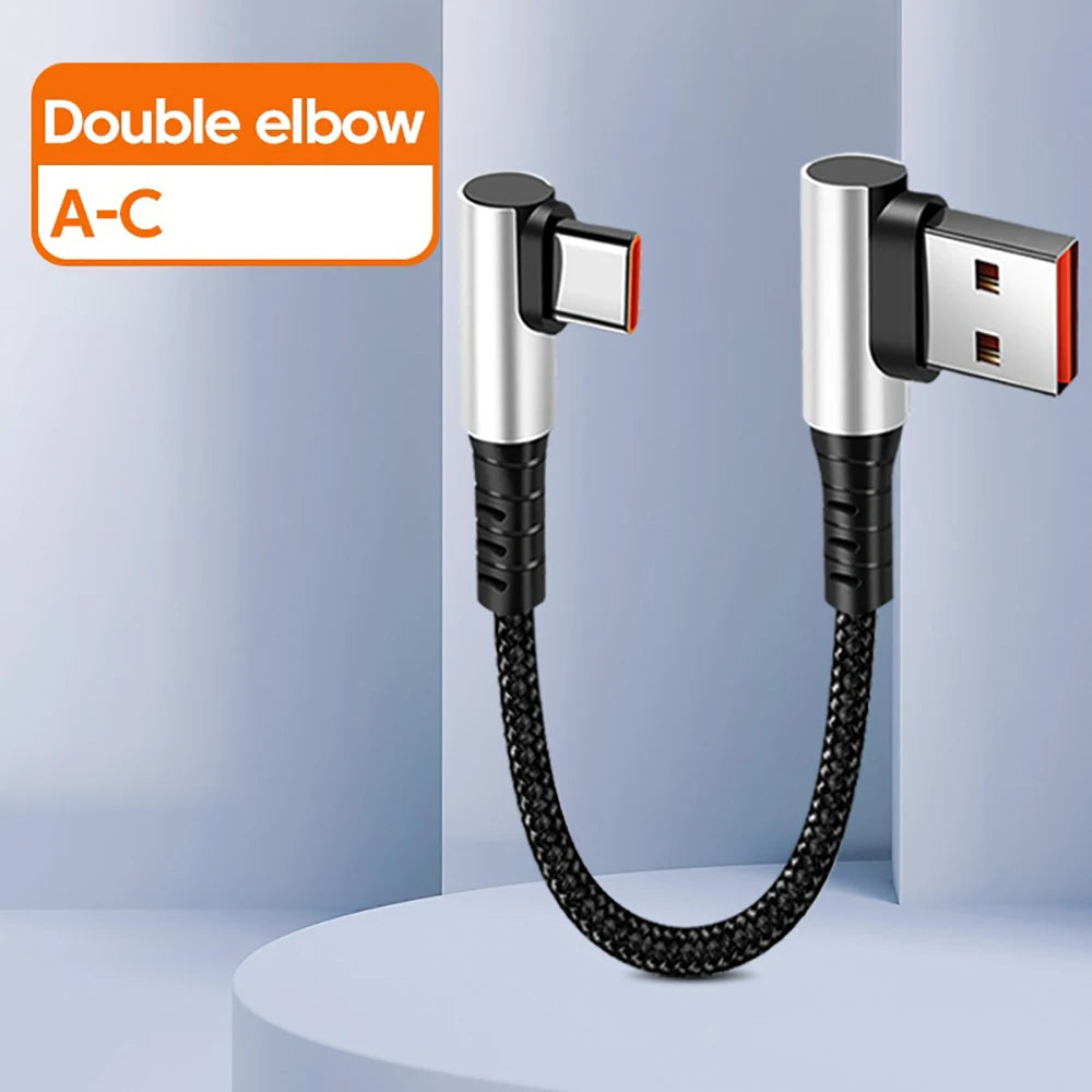 6A 90° Dual Elbow USB-C Fast Charging Braided Cable USB-C Charging Cable QXL double elbow a-c 0.25m
