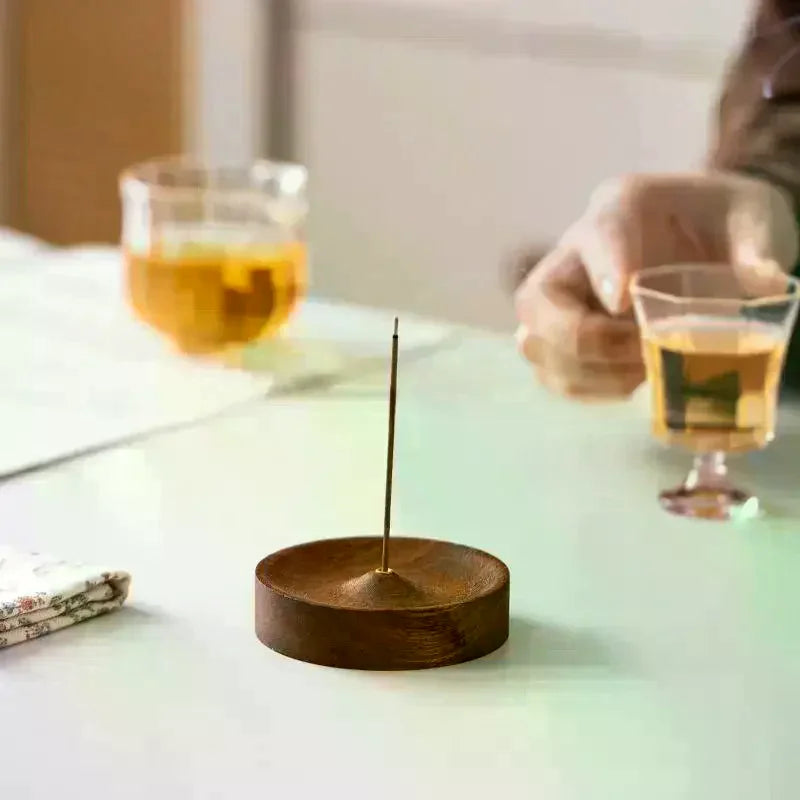 Handmade Black Walnut Wood Round Incense Stick Tray Holder Incense Stick Holder QXL