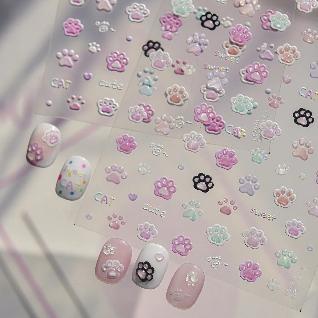5D Cat Paw Nail Stickers | Cute Self-Adhesive Nail Art Decals Nail Art Stickers QXL