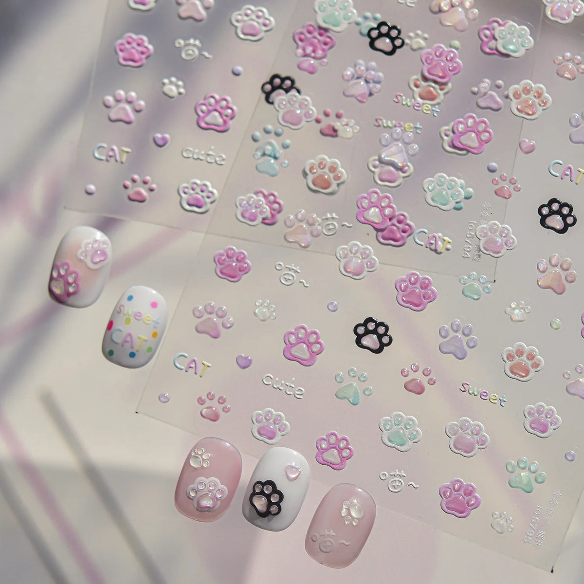5D Cat Paw Nail Stickers | Cute Self-Adhesive Nail Art Decals Nail Art Stickers QXL