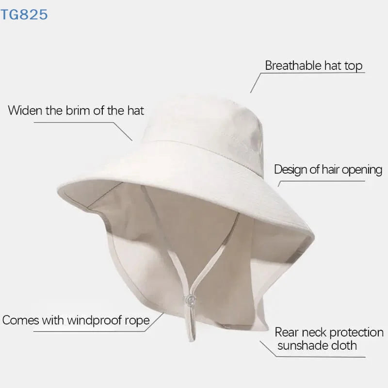 Wide Brim Sun Hat with Neck Flap & Ponytail | UV Protection Wide Brim Sun Hat QXL