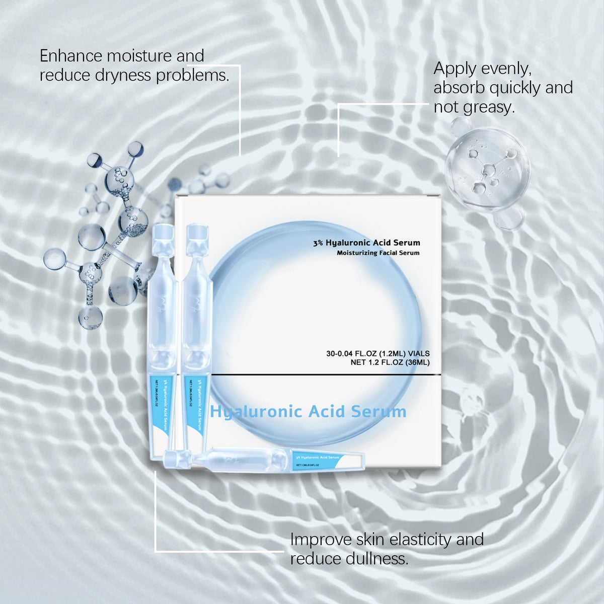 3% Hyaluronic Acid Serum – Hydrating & Brightening Ampoules Facial Serum QXL