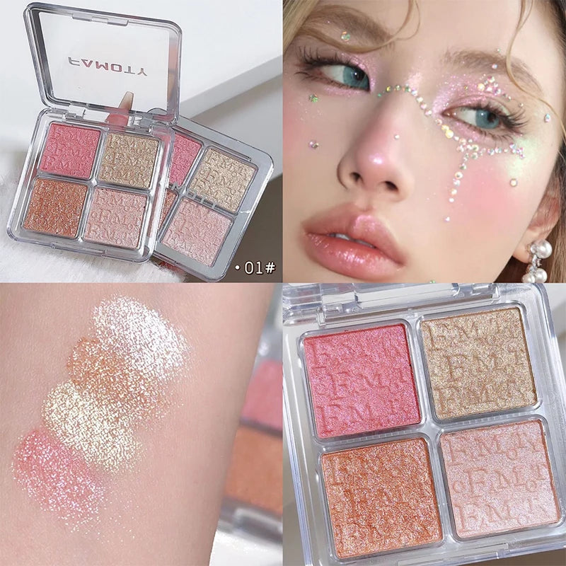4-Color Highlighter & Contour Palette | Shimmer Glow Powder Highlighter Contour Palette QXL 01