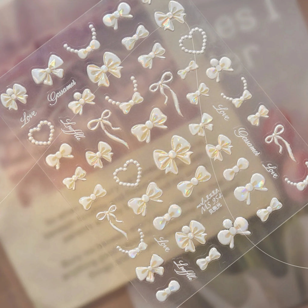 5D Pearl Bow Self-Adhesive Nail Stickers | Nail Decals Nail Art Stickers QXL