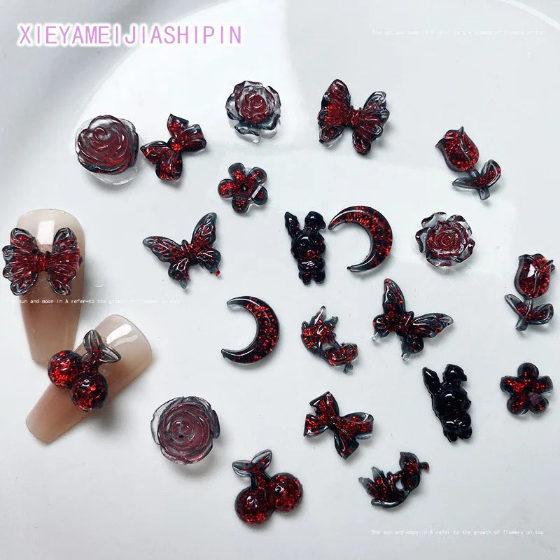 20-Pc 3D Gothic Resin Nail Charms | Kawaii Flower & Butterfly Nail Art Charms QXL 20pcs