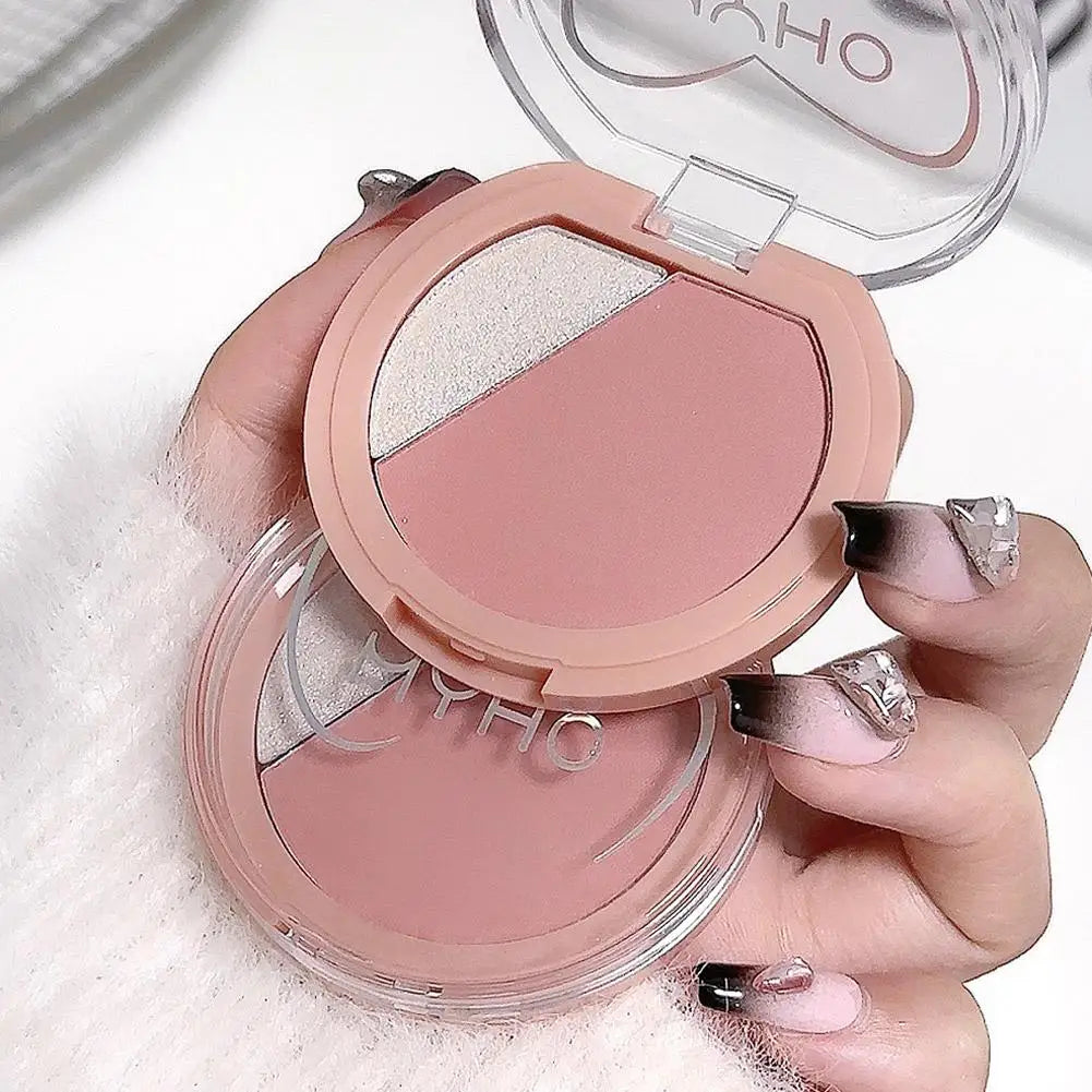 2-in-1 Blush & Highlighter Palette | Matte Shimmer Face Makeup Blush Highlighter Palette QXL