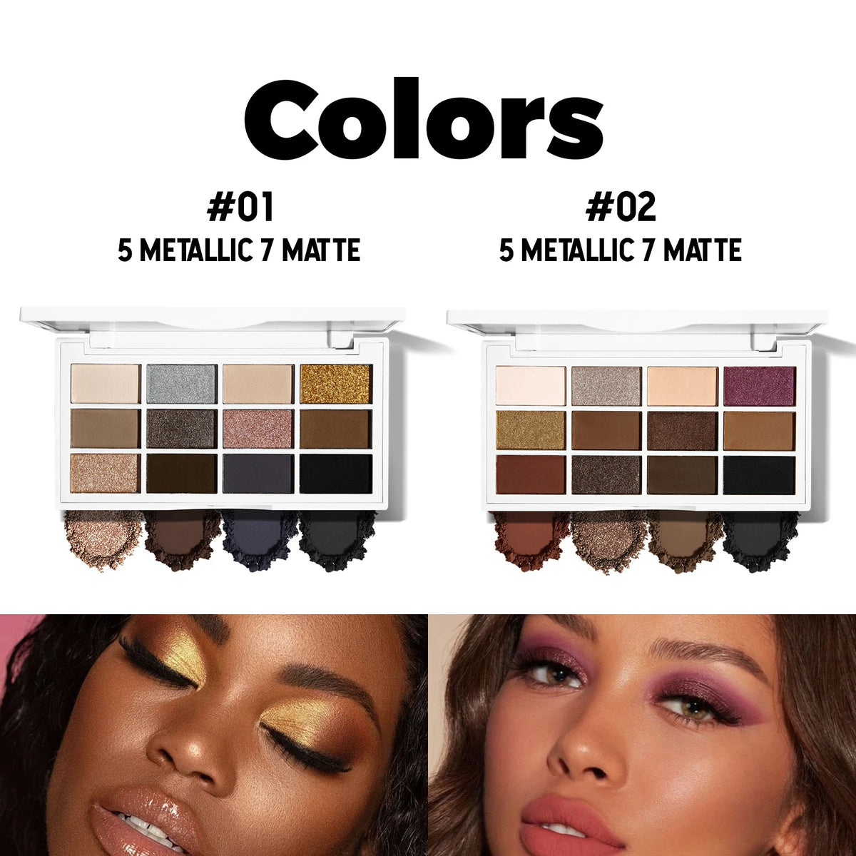 12-Color Eyeshadow Palette | Brown Nude Matte & Metallic Eyeshadow Palette QXL