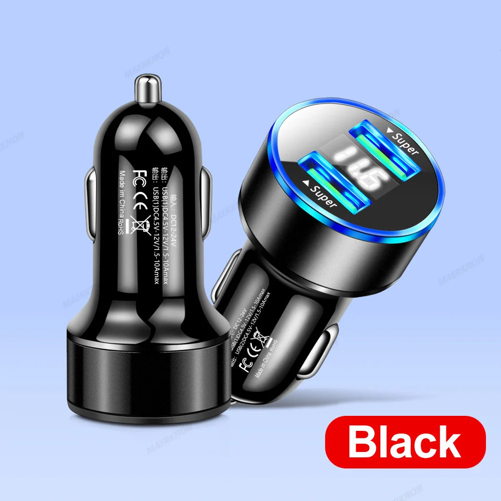 Dual USB Car Charger 3.1A Fast Charging & Digital Display USB Car Charger QXL Black