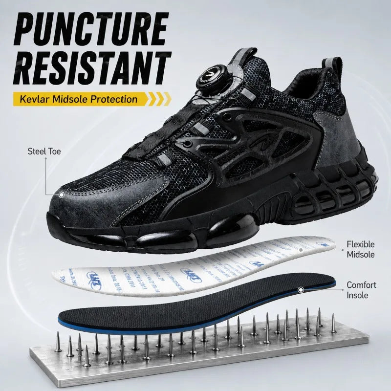 Men's Steel Toe Safety Work Sneakers | Lightweight & Breathable Safety Work Shoes QXL