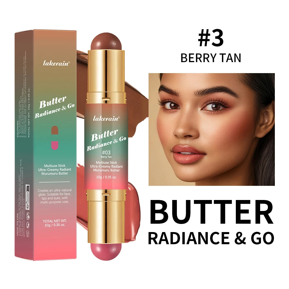 Dual-Ended Bronzer & Blush Stick | 3-in-1 Creamy Makeup Blush Bronzer Stick QXL Color 3