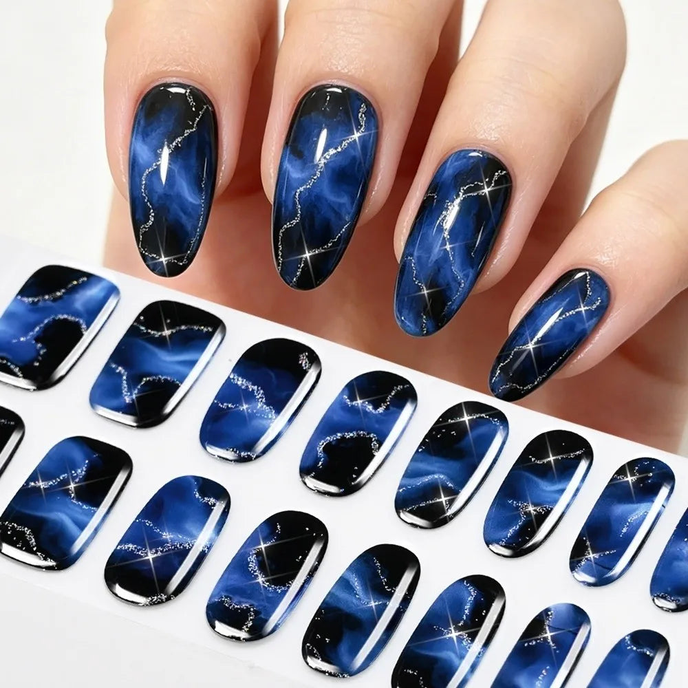 16-Tip UV Nail Strips | 3D Glitter Marble Self-Adhesive Stickers Nail Art Stickers QXL