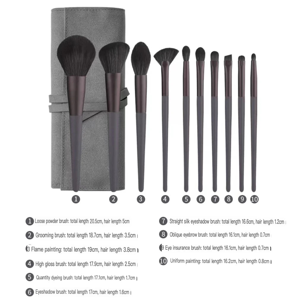 10-Piece Makeup Brush Set | Eye Shadow, Blush & Face Brushes Makeup Brush Set QXL 10 grey suits