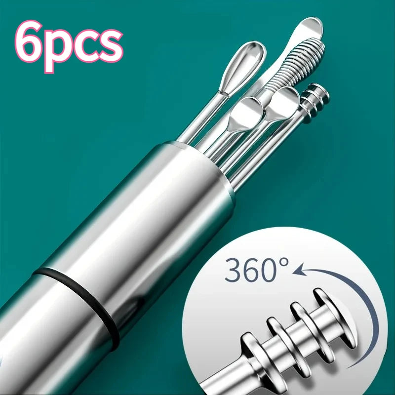 6-Piece Stainless Steel Ear Wax Removal Kit | Spiral Scoop Ear Cleaning Tool QXL 6pcs