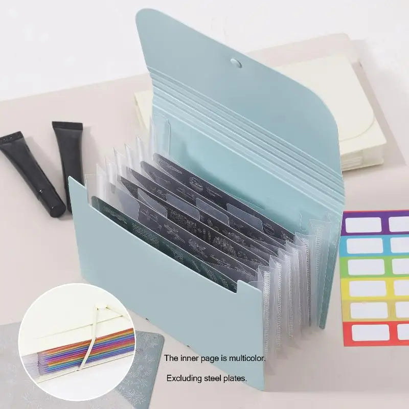 A6 Nail Stamping Plate Holder – 7-Slot Storage Booklet Nail Plate Organizer QXL Green Multicolor