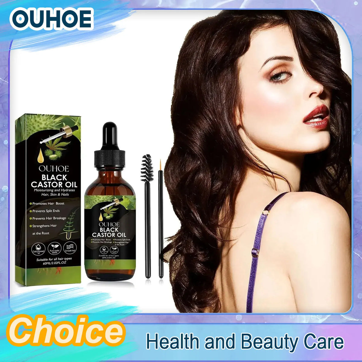 OUHOE Black Castor Oil Hair Growth & Lash Treatment 60ml Hair Growth Oil QXL