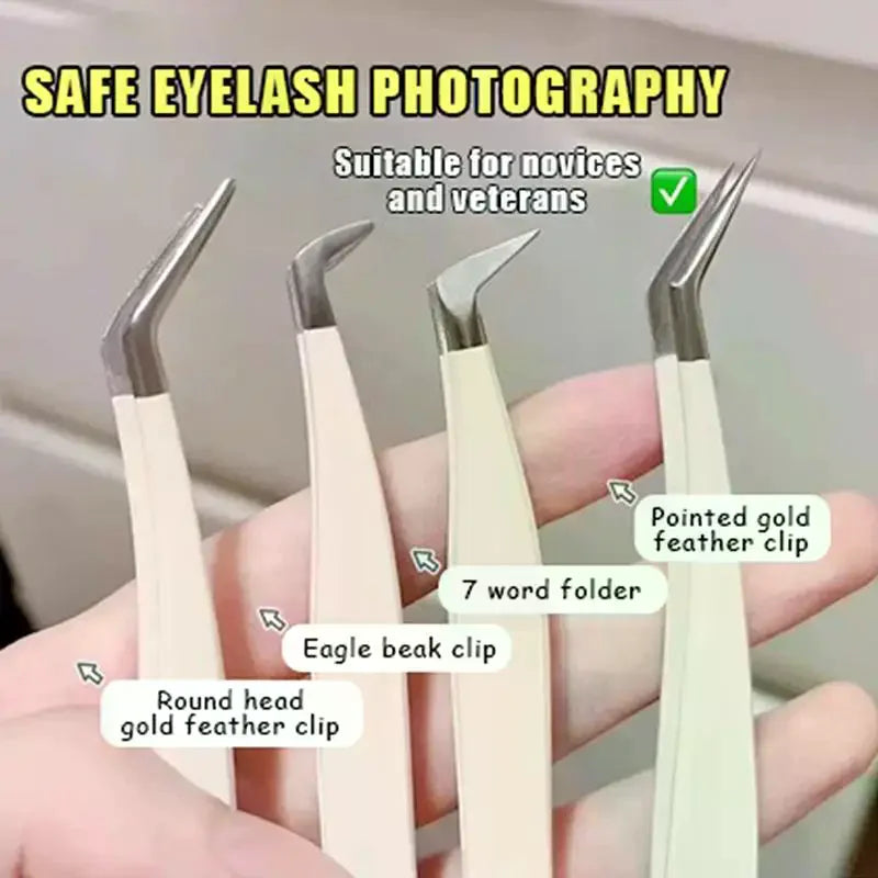 Precision Eyelash Tweezers Set with Storage Case | 4 Tips Eyelash Extension Tweezers QXL