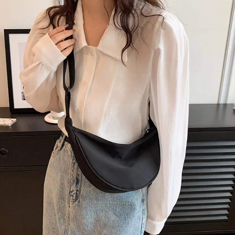 Women's Nylon Dumpling Crossbody Bag | Half Moon Shoulder Purse Crossbody Shoulder Bag QXL