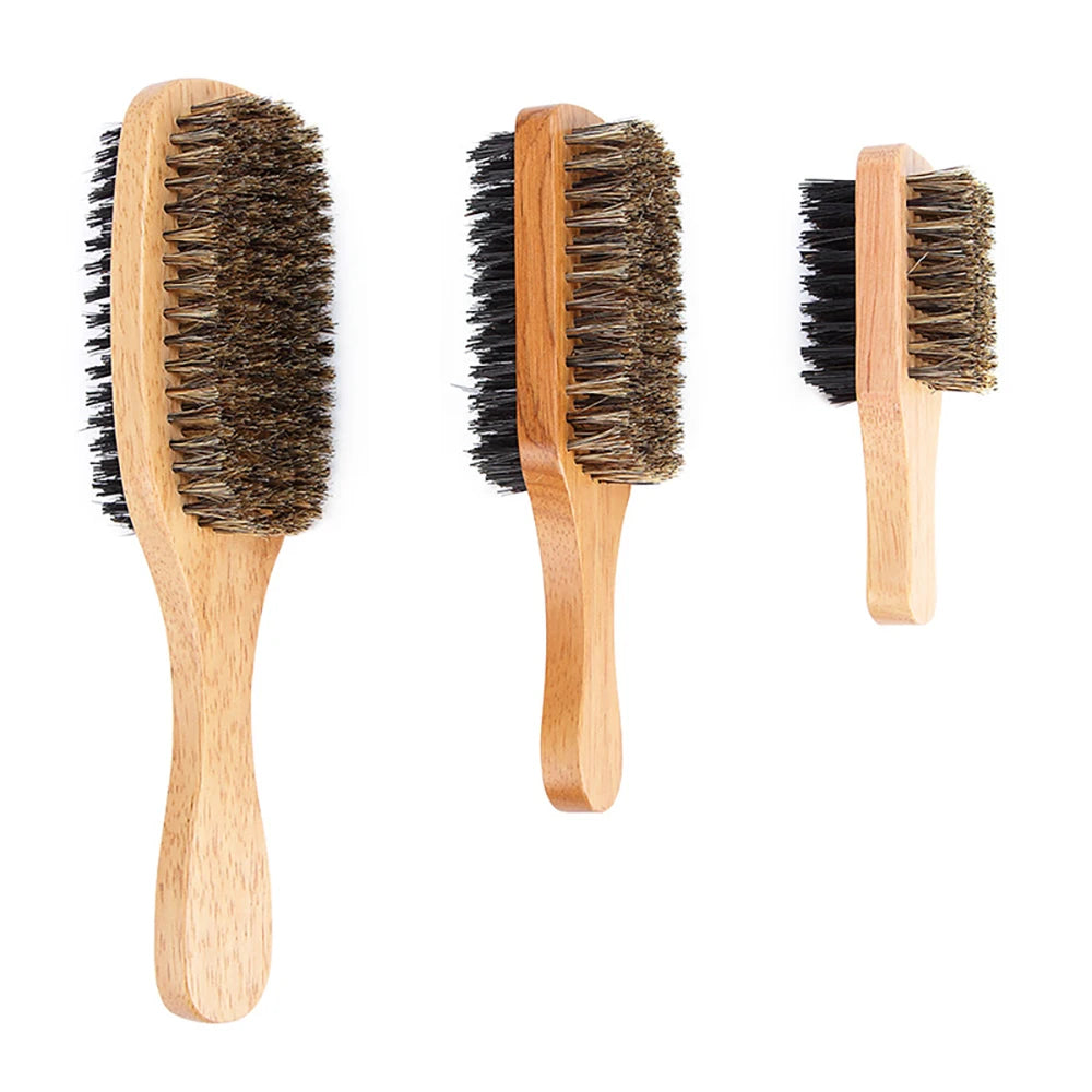 Men's Boar Bristle Hair & Beard Brush | Wood Handle S/M/L Beard & Hair Brush QXL