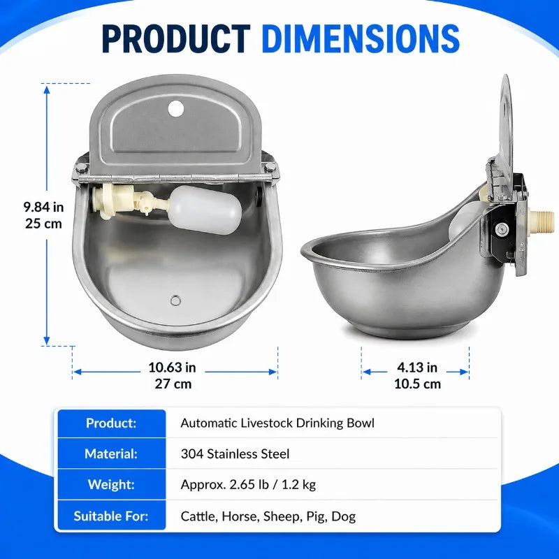 304 Stainless Steel Automatic Livestock Waterer | Float Valve Bowl Livestock Waterer Bowl QXL