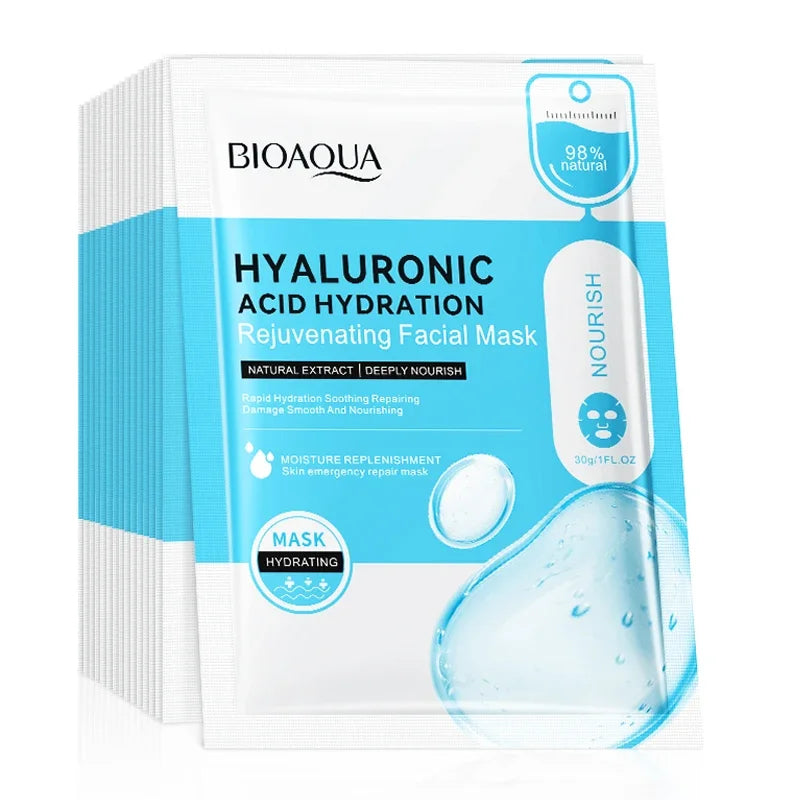 BIOAQUA Hyaluronic Acid Sheet Face Masks 10-Pack – Hydrating Hydrating Sheet Mask QXL 10pcs