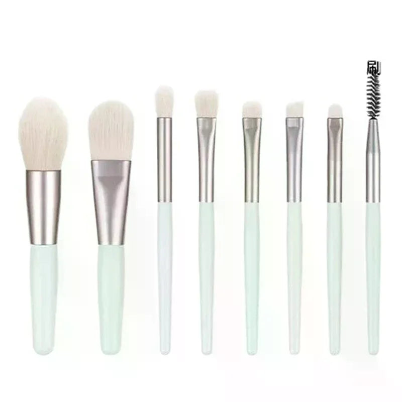 8-Piece Mini Makeup Brush Set | Soft Nylon Wood Handle Makeup Brush Set QXL