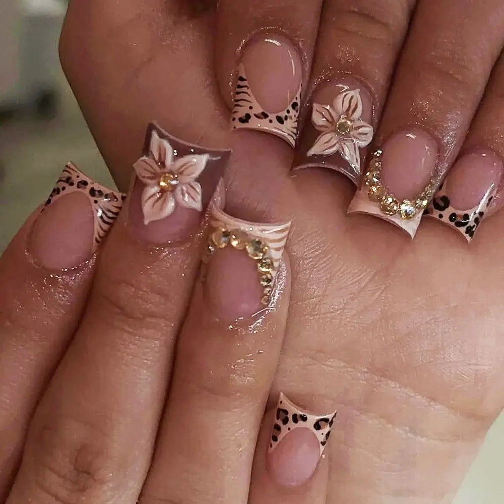Rhinestone Bow Short Press On Nails | Square Fake Nails 24pc Press On Nails QXL