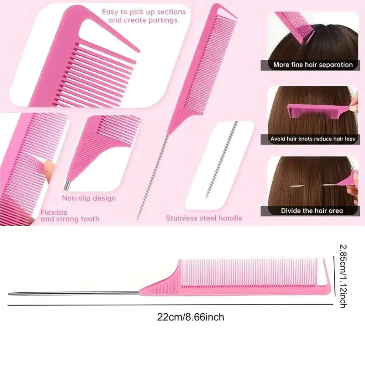 3-Piece Hair Comb Set – Teasing Brush, Edge Comb & Rat Tail Hair Comb Set QXL