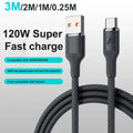 120W USB-A to USB-C Braided Fast Charging Cable – QC 3.0 USB-C Charging Cable QXL black 3m