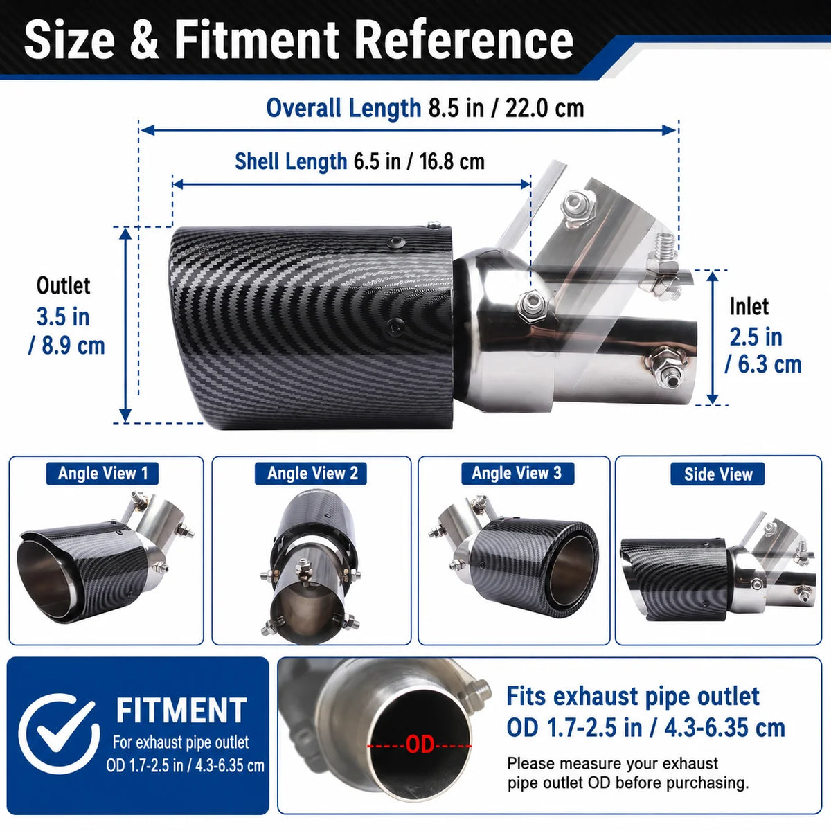 Carbon Fiber Exhaust Tip 63–89mm | Adjustable Stainless Steel Exhaust Tip QXL